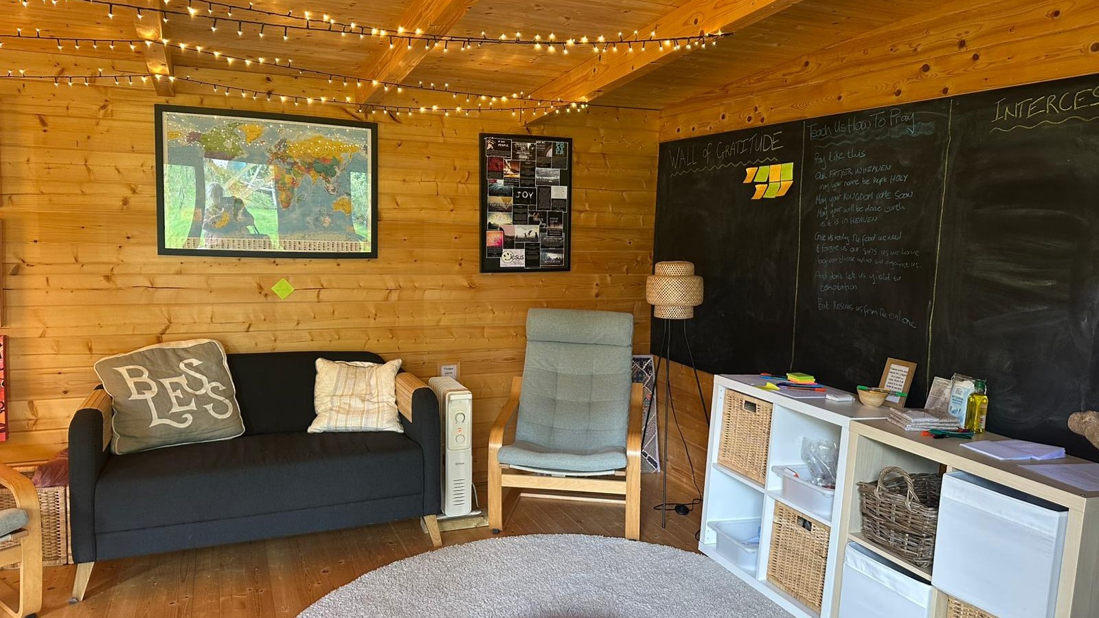 shepherd's hut interior shot couch